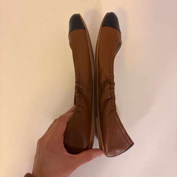 Sam Edelman Brown Leather with Black Cap Toe Flats Size 10 - Picture 7 of 8